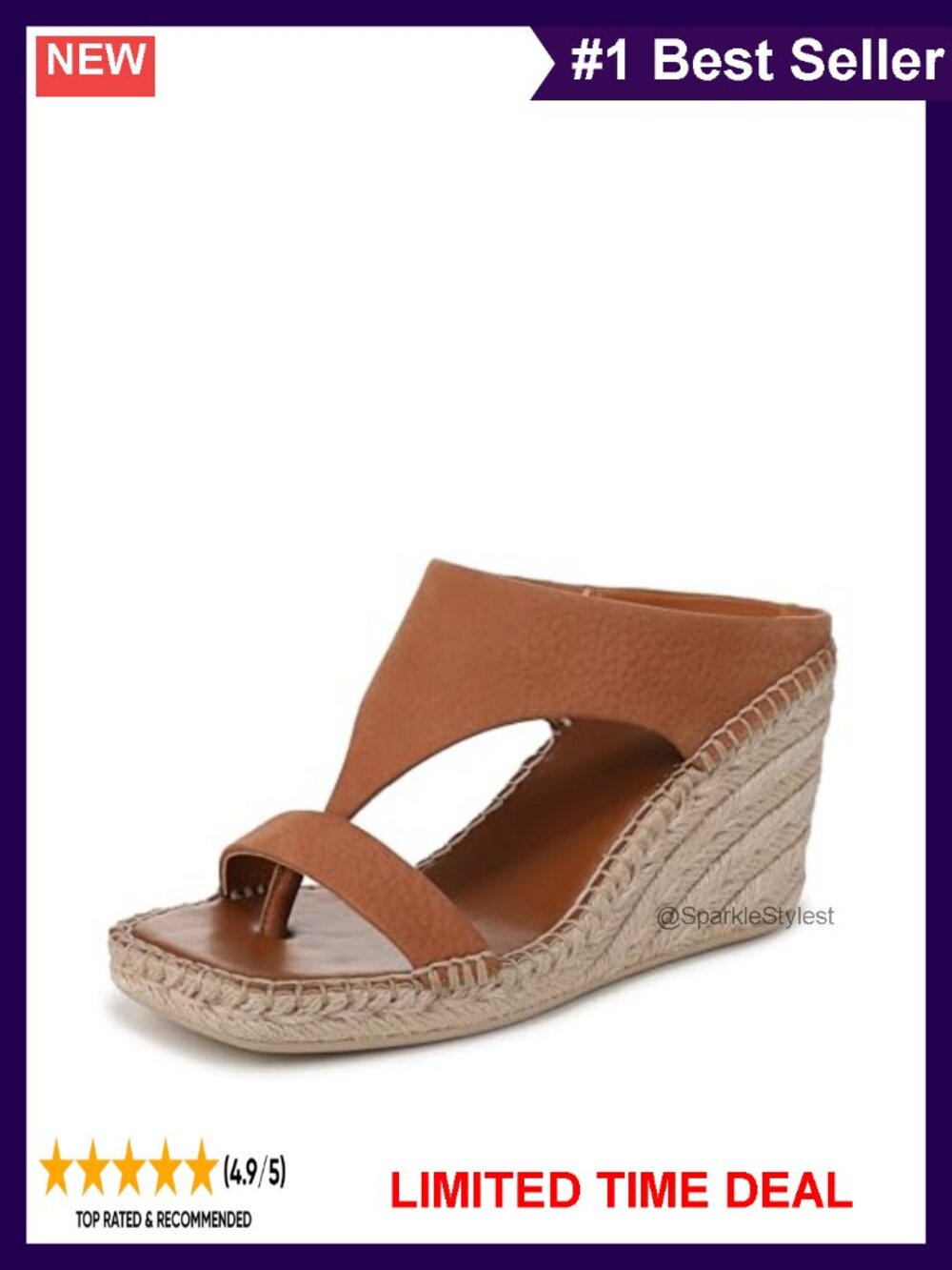 Leather Espadrille Wedge Sandals Open Toe Slip On 3.25 Inch Heel